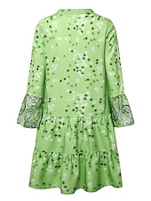 olcso Alkalmi virágos ruhák-női műszakos ruha bohó ruha térdig érő ruha rózsaszín hosszú ujjú virágos fodros smocked print nyár tavasz ősz v nyak boho alkalmi flare mandzsetta ujj 2023 4xl