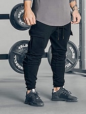 cheap Cargo Pants-Men's Joggers Cargo Pants Drawstring Beam Foot Bottoms Outdoor Street Cotton Breathable Soft Fitness Gym Workout Performance Sportswear Activewear Solid Colored Dark Grey White Black / Stretchy