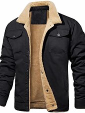 baratos Jaquetas Cargo-Homens Casaco de inverno Jaqueta de Inverno Casaco de lã Jaqueta de trabalho Roupa Diária Férias Quente Bolsos Botão para baixo Inverno Cor Sólida / Simples Conforto Lazer Aberto para a Lateral Cinza
