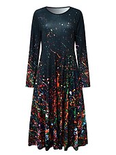 levne Šaty umění a designu-Ženské midi šaty volnočasové šaty zimní šaty swing šaty dovolená móda základní formální dovolená večírek pravidelně padnoucí tie dye barevný gradient dlouhý rukáv posádka krk žlutá modrá velbloudí