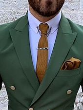baratos Fatos formais-Ternos Masculinos para Casamento Trajes de Homecoming Verde Escuro Cor Sólida Ajuste Padrão 2 Peças Com Seis Botões