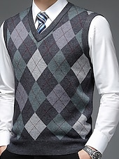billige genser for menn-Herre Genser Genser vest Kjole for menn Riflet Strikke Strikket Fargeblokk V-hals Moderne Moderne Fritid Arbeid Dagligdagstøy Klær Ermeløs Vinter Vår &amp; Vinter Kamel Vin M L XL
