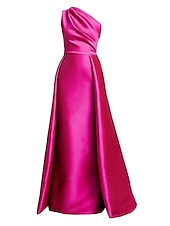 cheap PINK-Beach Wedding Sheath Evening Gown Elegant Dress Wedding Guest Cocktail Party Floor Length Sleeveless One Shoulder Satin with Overskirt Pure Color 2025