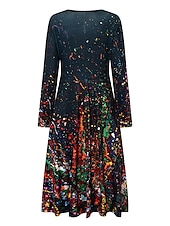levne Šaty umění a designu-Ženské midi šaty volnočasové šaty zimní šaty swing šaty dovolená móda základní formální dovolená večírek pravidelně padnoucí tie dye barevný gradient dlouhý rukáv posádka krk žlutá modrá velbloudí