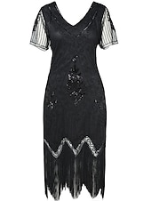 billige Kjoler-De livlige 20-årene 1920-tallet Cocktail Kjole Flapper kjole Kjoler Maskerade Normal Den store Gatsby Charleston Bryllupsgjest Paljetter Dame Halloween Karneval Maskerade Karneval Bryllup