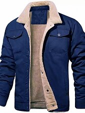 baratos Jaquetas Cargo-Homens Casaco de inverno Jaqueta de Inverno Casaco de lã Jaqueta de trabalho Roupa Diária Férias Quente Bolsos Botão para baixo Inverno Cor Sólida / Simples Conforto Lazer Aberto para a Lateral Cinza