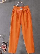 cheap Plain Cotton Linen Pant-Women&#039;s Normal Cotton Linen Pants Chinos Baggy Pants Solid Comfort Ankle-Length Mid Waist Side Pockets Elastic Waist Baggy Comfort Micro-elastic Casual Daily Black White Red Green Summer Spring Fall