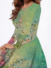 abordables Art&amp;Design Robe-Robe midi femme Robe décontractée Robe d&#039;hiver Robe évasée Mode Modeste Formelle Extérieur Fête Coupe régulière Florale Manches longues Col rond Vert Printemps Automne Hiver Automnal