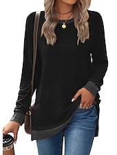 お買い得  プレーンTシャツ-女性用 Tシャツ カラーブロック ベーシック 長袖 パフスリーブ ラウンドネック レギュラートップス バレンタイン 日常 プリント ブラック アーミーグリーン ルビーレッド ライトブラウン ブルー 秋冬