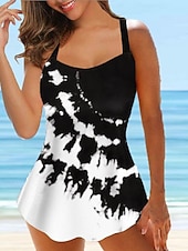 cheap Swimdresses-Women's Plus Size Swimwear Tankini 2 Piece Swim Dress Swimsuit 2 Piece Summer Floral Strap Sleeveless Bathing Suits