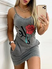 billiga Vit klänning-Dam Mini klänning Vardagsklänning Bodycon Sheath Dress Slipklänning Mode Dagligen Utomhus Semester Smal Bokstav Reste sig Ärmlös Smala axelband Blå Guld Sommar Vår