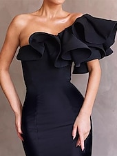 abordables ROUGE-Robe de Soirée Sirène Corsets Robe Invité de Mariage Formel Longueur de Sol Sans Manches Une Épaule Taffetas avec Volants Fleurs à l&#039;Épaule Robe Mascarade 2025