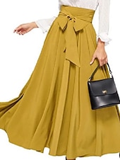 abordables Jupes-Femme Balançoire Jupes de travail Jupe longue Elégant Mode Décontractées Maxi Jupes Couleur Pleine Plissé Plein Air Sortie Noir Jaune Rose Claire Vin Toutes les Saisons Mélange de Coton