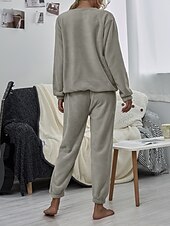 cheap Women&#039;s Sleepwear-Women&#039;s Pink Fleece Pajamas Nighty Pjs Sets 2 Pieces Pure Color Sport Simple Comfort Party Home Street Warm Gift Long Sleeve Hoodie Pant Elastic Waistband Winter Fall Home Outfits