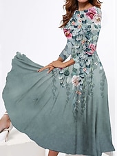 ieftine Rochii florale elegante-Pentru femei Rochie cu Volane Rochii Midi Niveluri Dată Elegant Epocă Stil Nautic Manșon Lung Albastru piscină Trifoi Gri Culoare
