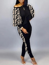 cheap Women‘s Sweatsuits-Women&#039;s Active Streetwear Tracksuit Pants Sets Sweatshirt Pants Trousers Long Sleeve Crew Neck Graphic Print Sports Outdoor Casual Silver Black Brown Fall &amp; Winter Regular Fit
