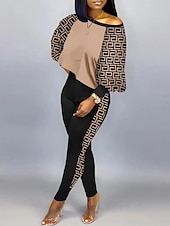 cheap Women‘s Sweatsuits-Women&#039;s Active Streetwear Tracksuit Pants Sets Sweatshirt Pants Trousers Long Sleeve Crew Neck Graphic Print Sports Outdoor Casual Silver Black Brown Fall &amp; Winter Regular Fit