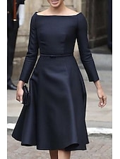 preiswerte Teelänge-A-Linie Brautmutterkleid Elegant Einfach Juwelenhals Tee Länge Knie Länge Taft Lange Ärmeln mit Band  Schleife Einfarbig 2025 kostenlose Maßanfertigung