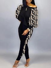 cheap Women‘s Sweatsuits-Women&#039;s Active Streetwear Tracksuit Pants Sets Sweatshirt Pants Trousers Long Sleeve Crew Neck Graphic Print Sports Outdoor Casual Silver Black Brown Fall &amp; Winter Regular Fit