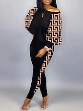 cheap Women‘s Sweatsuits-Women&#039;s Active Streetwear Tracksuit Pants Sets Sweatshirt Pants Trousers Long Sleeve Crew Neck Graphic Print Sports Outdoor Casual Silver Black Brown Fall &amp; Winter Regular Fit