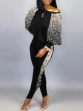 cheap Women‘s Sweatsuits-Women&#039;s Active Streetwear Tracksuit Pants Sets Sweatshirt Pants Trousers Long Sleeve Crew Neck Graphic Print Sports Outdoor Casual Silver Black Brown Fall &amp; Winter Regular Fit