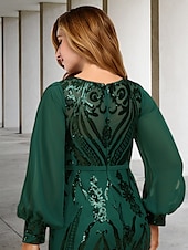 olcso Padlóhossz-Hableány plus size hajlékony menyasszonyi anyák ruhái elegáns ruha formális esküvői vendég söprés  ecset vonal hosszú ujjú ékszer nyakú sifon flitterekkel egyedi méretben