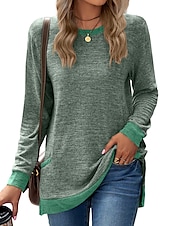 お買い得  プレーンTシャツ-女性用 Tシャツ カラーブロック ベーシック 長袖 パフスリーブ ラウンドネック レギュラートップス バレンタイン 日常 プリント ブラック アーミーグリーン ルビーレッド ライトブラウン ブルー 秋冬