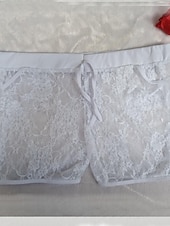 お買い得  ホットショーツ-女性用 ホットパンツ 補正下着・補正インナー セクシー ショート ソリッド レース スポーツ マイクロエラスティック ブラック ホワイト ルビーレッド パープル
