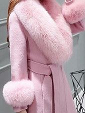 billiga Vinterjackor-Dam Vinterkappa Håller värmen Bekväm Med bälte Pälskrage Elegant Mode Modern Gatustil Ensfärgat Semester Gata Ledigt / vardag Helgen Öppen front Lång Kavajslag Normal Långärmad Ytterkläder Rodnande