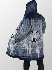 preiswerte Fleecejacke für Herren-Herren Tier Wolf Grafik-Drucke Wintermantel Fleecejacke Mantel warm halten Atmungsaktiv Komfortabel Modisch Strassenmode Sport Sport &amp; Natur Freizeitskleidung Ausgehen Zip Tasche Bedruckt Herbst