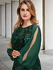 olcso Padlóhossz-Hableány plus size hajlékony menyasszonyi anyák ruhái elegáns ruha formális esküvői vendég söprés  ecset vonal hosszú ujjú ékszer nyakú sifon flitterekkel egyedi méretben