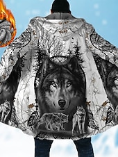 billiga fleecejacka för män-Herr Djur Varg Grafiska tryck Vinterkappa Fleece-jacka Kappa Håller värmen Andningsfunktion Bekväm Mode Streetwear Sport Sport &amp; Utomhus Dagliga kläder Utekväll Dragkedja Ficka Mönster Höst vinter