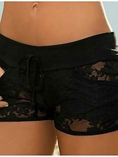 お買い得  ホットショーツ-女性用 ホットパンツ 補正下着・補正インナー セクシー ショート ソリッド レース スポーツ マイクロエラスティック ブラック ホワイト ルビーレッド パープル