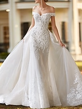 cheap Formal Wedding Dresses-Engagement Formal Wedding Dresses Two Piece Off Shoulder Cap Sleeve Court Train Satin Bridal Gowns With Beading Appliques 2025