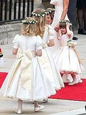 baratos Vestidos para Menina das Flores de Casamento-Vestido de Menina das Flores A-Line Comprimento até o Tornozelo Primeiro Comunhão Meninas Vestido de Prom Bonito Cetim com Faixa  Fita Estilo Real Ajuste de 3-16 Anos para Impressionar