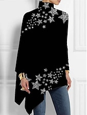 cheap Art&amp;Design tee-Women&#039;s T shirt Long Sleeve Plus Size Shirt Blouse Basic Butterfly Print Long Sleeve Regular Tops Turtleneck High Neck Casual Silver Black White Yellow Gray Spring Fall Prefall
