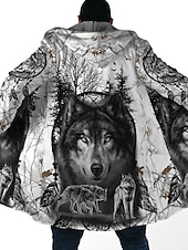 billiga fleecejacka för män-Herr Djur Varg Grafiska tryck Vinterkappa Fleece-jacka Kappa Håller värmen Andningsfunktion Bekväm Mode Streetwear Sport Sport &amp; Utomhus Dagliga kläder Utekväll Dragkedja Ficka Mönster Höst vinter