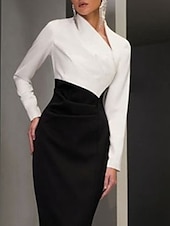 economico Lunghezza del pavimento-Abito per la madre della sposa a sirena Formale Ospite di matrimonio Elegante Alto Spaccato Collo a V Lunghezza del pavimento Tessuto elasticizzato Maniche lunghe con Davanti spaccato Blocco di