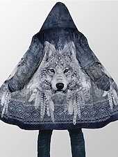 preiswerte Fleecejacke für Herren-Herren Tier Wolf Grafik-Drucke Wintermantel Fleecejacke Mantel warm halten Atmungsaktiv Komfortabel Modisch Strassenmode Sport Sport &amp; Natur Freizeitskleidung Ausgehen Zip Tasche Bedruckt Herbst