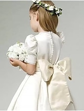 baratos Vestidos para Menina das Flores de Casamento-Vestido de Menina das Flores A-Line Comprimento até o Tornozelo Primeiro Comunhão Meninas Vestido de Prom Bonito Cetim com Faixa  Fita Estilo Real Ajuste de 3-16 Anos para Impressionar