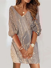 cheap Jumper Dresses-Women&#039;s Sweatshirt Dress Casual Dress Shift Dress Ombre Geometric Print V Neck Mini Dress Daily 3/4 Length Sleeve Spring Fall