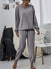cheap Women&#039;s Sleepwear-Women&#039;s Pink Fleece Pajamas Nighty Pjs Sets 2 Pieces Pure Color Sport Simple Comfort Party Home Street Warm Gift Long Sleeve Hoodie Pant Elastic Waistband Winter Fall Home Outfits