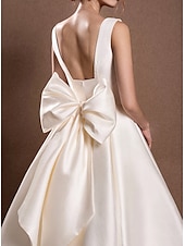 cheap Little White Dresses-Reception Simple Wedding Dresses Wedding Dresses A-Line Off Shoulder Cap Sleeve Tea Length Satin Bridal Gowns With Pleats Ruched  dress to impress Fall Wedding 2025