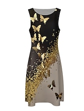 abordables Ensembles de robes-Femme Robe mi-longue Robe casual Robe Ensemble Robe deux pièces Robe d&#039;église Mode Extérieur du quotidien Sortie Standard Animal Papillon Manches 3/4 Col Ras du Cou Jaune Bleu Eté Printemps