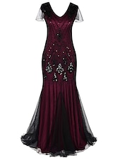 baratos Vestidos Formais-Mulheres Vestido Longo Vestido Maxi Vestido preto Vestido de renda Vestido antigo Vestido de formatura Moda Maduro Vestido elegante Ocasião Especial dia das Bruxas Festa de Noite Normal Tecido Sem
