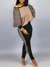 cheap Women‘s Sweatsuits-Women&#039;s Active Streetwear Tracksuit Pants Sets Sweatshirt Pants Trousers Long Sleeve Crew Neck Graphic Print Sports Outdoor Casual Silver Black Brown Fall &amp; Winter Regular Fit