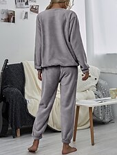 cheap Women&#039;s Sleepwear-Women&#039;s Pink Fleece Pajamas Nighty Pjs Sets 2 Pieces Pure Color Sport Simple Comfort Party Home Street Warm Gift Long Sleeve Hoodie Pant Elastic Waistband Winter Fall Home Outfits