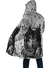 billiga fleecejacka för män-Herr Djur Varg Grafiska tryck Vinterkappa Fleece-jacka Kappa Håller värmen Andningsfunktion Bekväm Mode Streetwear Sport Sport &amp; Utomhus Dagliga kläder Utekväll Dragkedja Ficka Mönster Höst vinter