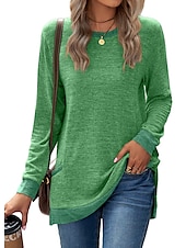 お買い得  プレーンTシャツ-女性用 Tシャツ カラーブロック ベーシック 長袖 パフスリーブ ラウンドネック レギュラートップス バレンタイン 日常 プリント ブラック アーミーグリーン ルビーレッド ライトブラウン ブルー 秋冬