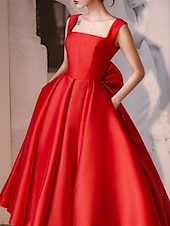 cheap Little White Dresses-Reception Simple Wedding Dresses Wedding Dresses A-Line Off Shoulder Cap Sleeve Tea Length Satin Bridal Gowns With Pleats Ruched  dress to impress Fall Wedding 2025